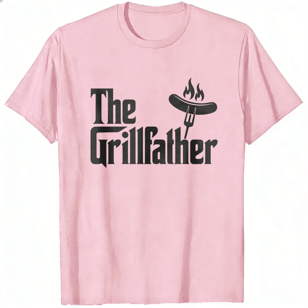 Casual Style Classic T-Shirt The Grillfather Sausage On Fork With Flames