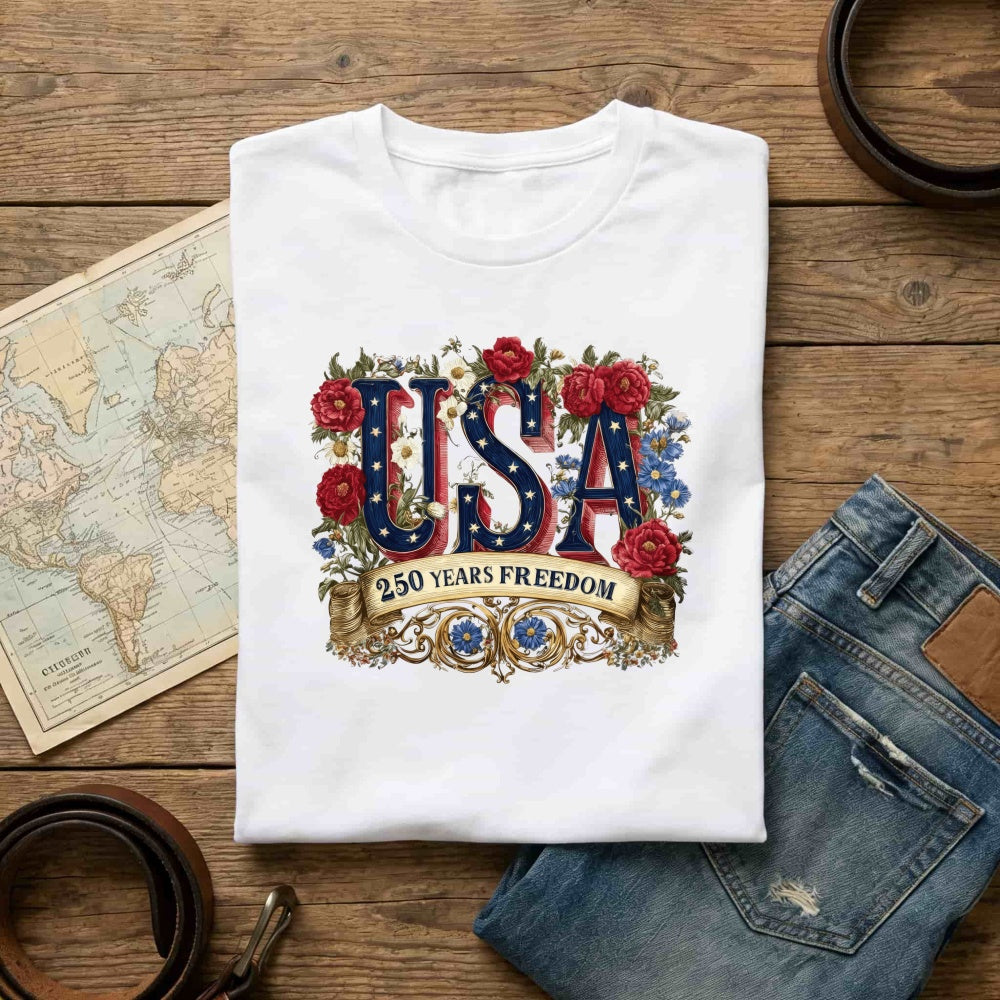 Patriotic Floral Usa 250 Years Freedom Classic T-Shirt