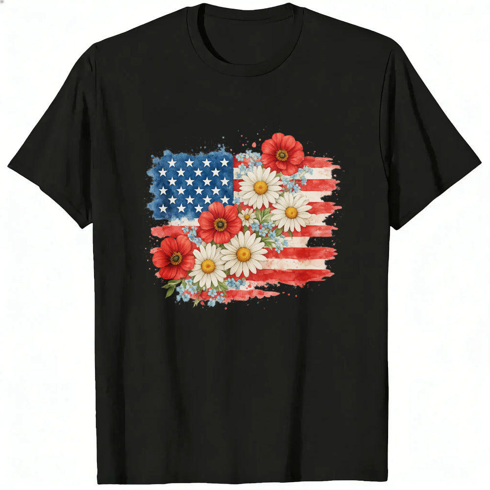 American Flag Floral Design Classic T-Shirt