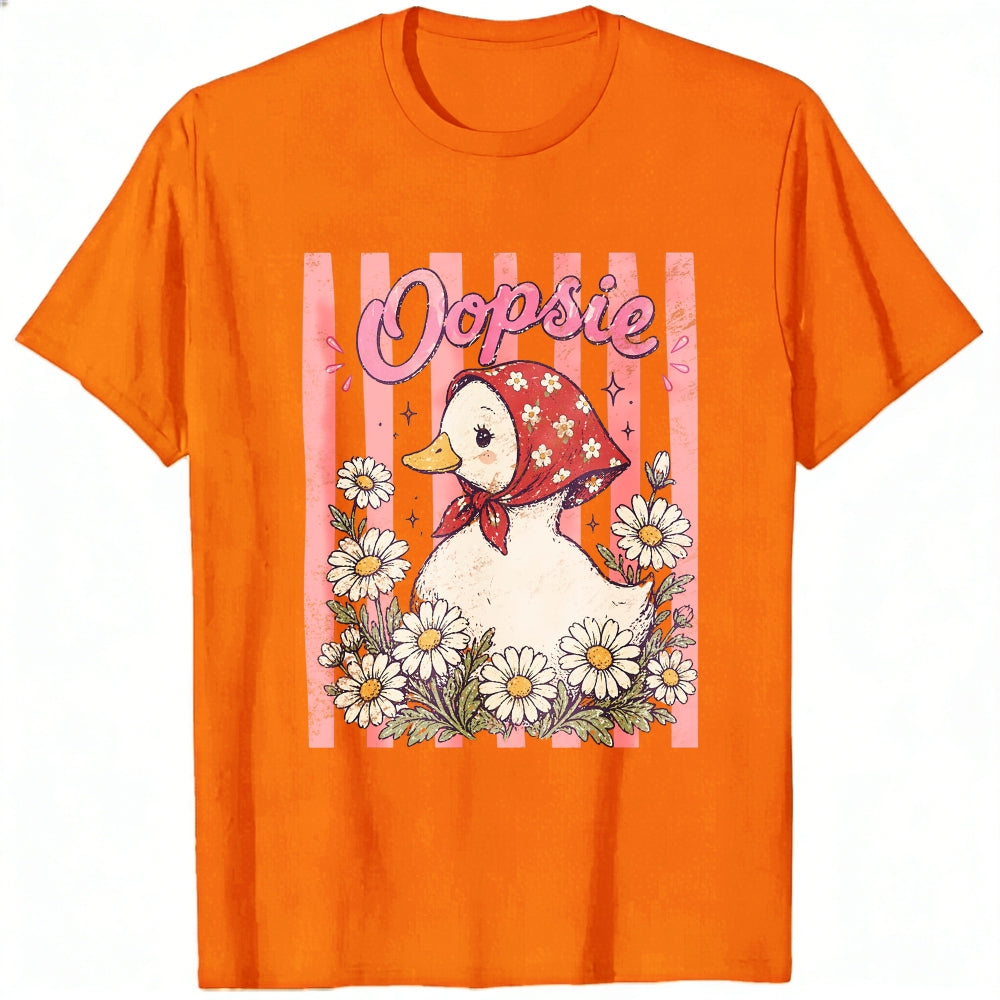 Cute Vintage Style Classic T-Shirt Oopsie Duck With Daisy Flowers And Red Bandana