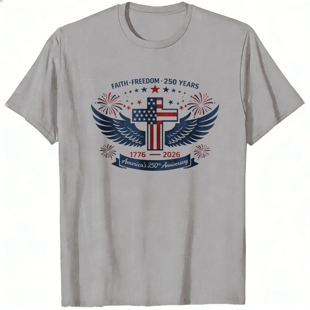 Patriotic American Flag Cross Wings Classic T-Shirt Faith Freedom 250 Years 1776 2026 Anniversary