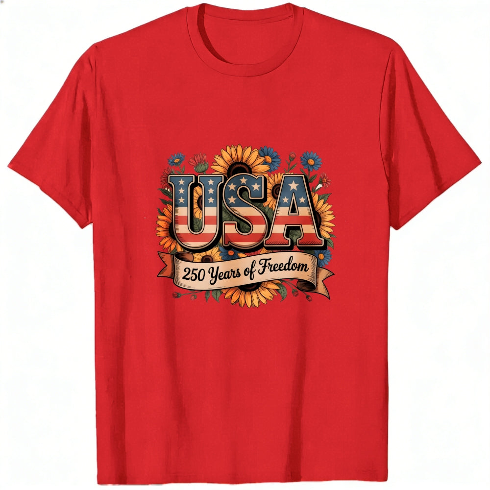 Patriotic Floral Design Classic T-Shirt Usa 250 Years Of Freedom