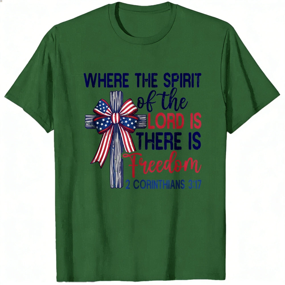 Patriotic Christian Cross Design Classic T-Shirt Where The Spirit Of The Lord Is There Is Freedom 2 Corinthians 317