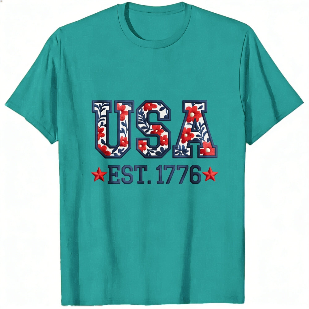 Patriotic Floral Usa Est 1776 Classic T-Shirt