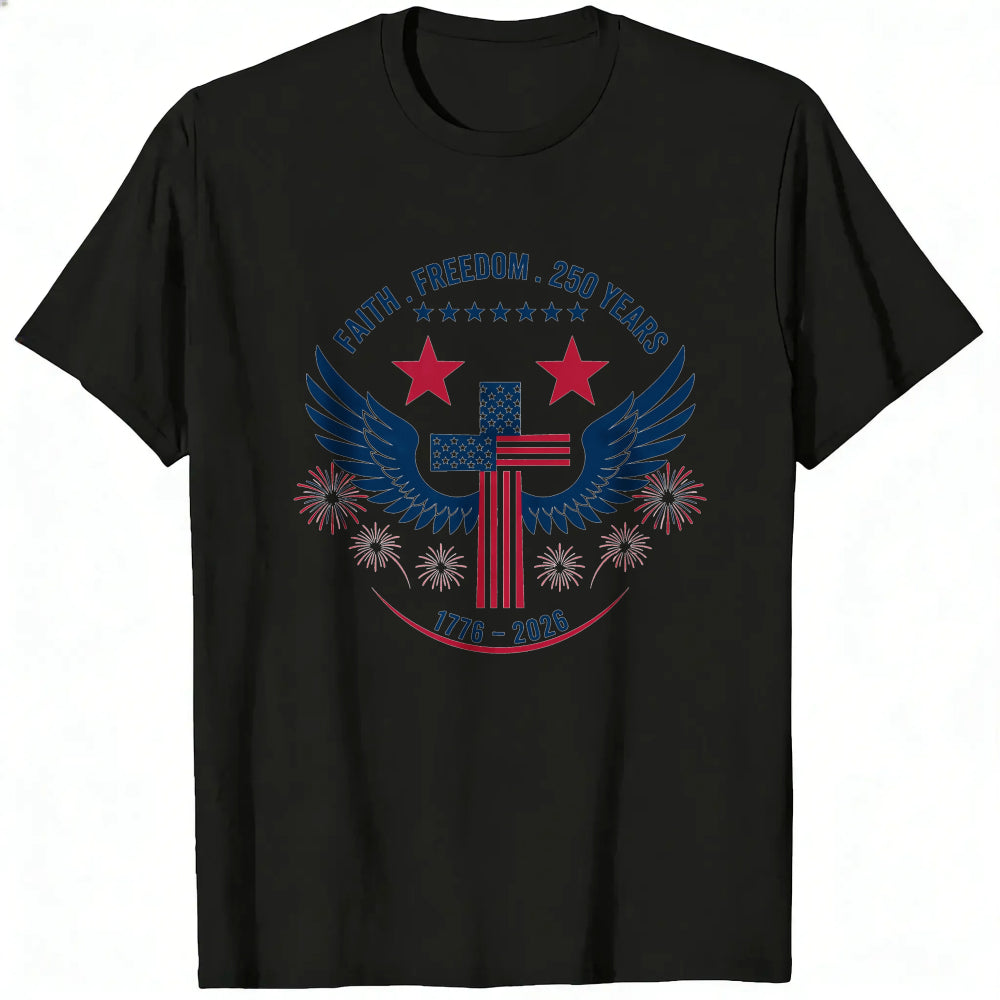 Patriotic American Flag Cross Wings Classic T-Shirt Faith Freedom 250 Years 1776 2026