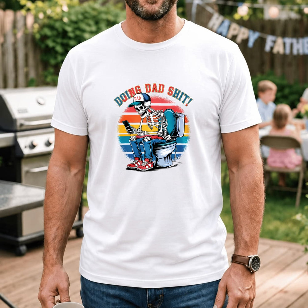 Funny Skeleton Dad On Toilet Classic T-Shirt Doing Dad Shit