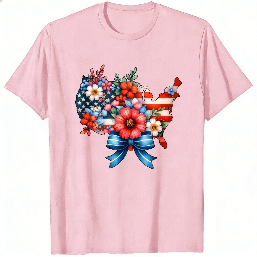Patriotic Floral Usa Map Classic T-Shirt