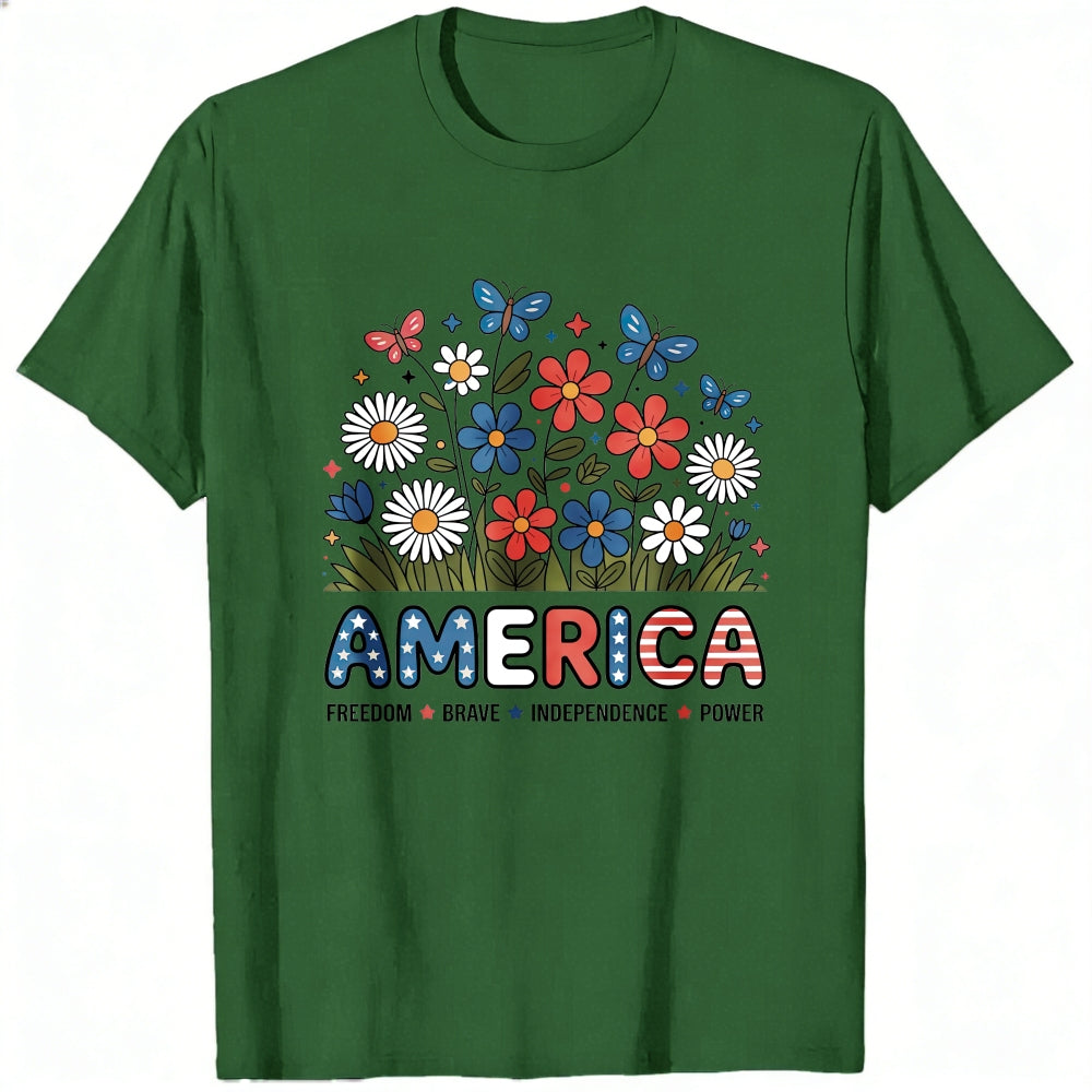 Floral Americana Design Classic T-Shirt America Freedom Brave Independence Power