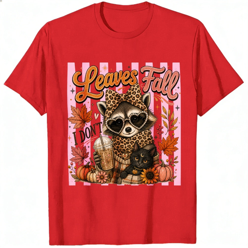Cute Leopard Raccoon And Black Cat Autumn Leaves Fall Classic T-Shirt
