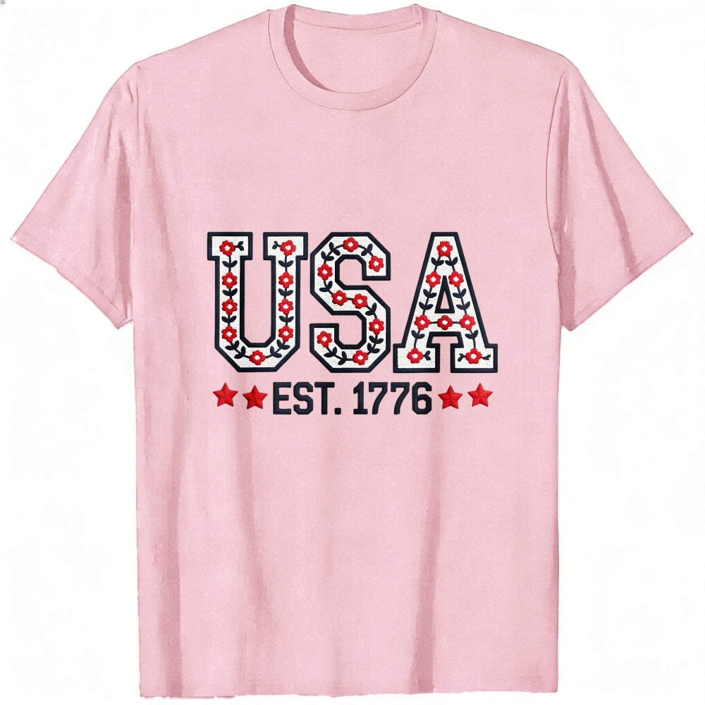 Patriotic Floral Usa Est 1776 Classic T-Shirt