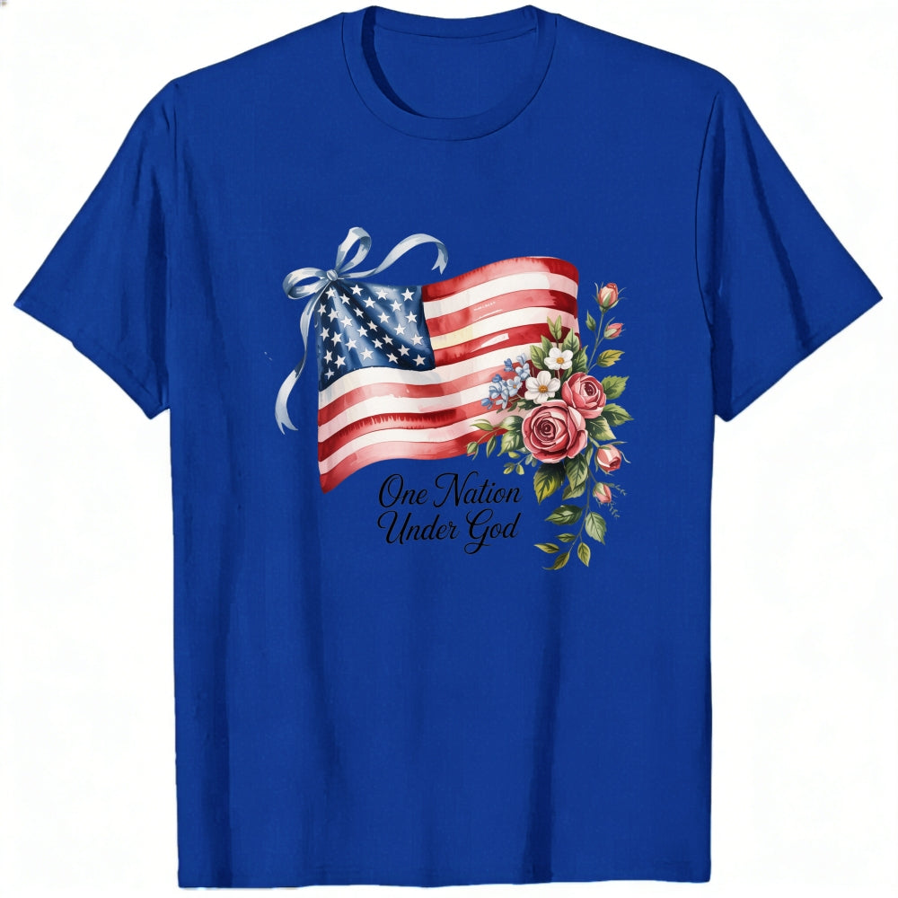 Patriotic American Flag Floral Design Classic T-Shirt One Nation Under God