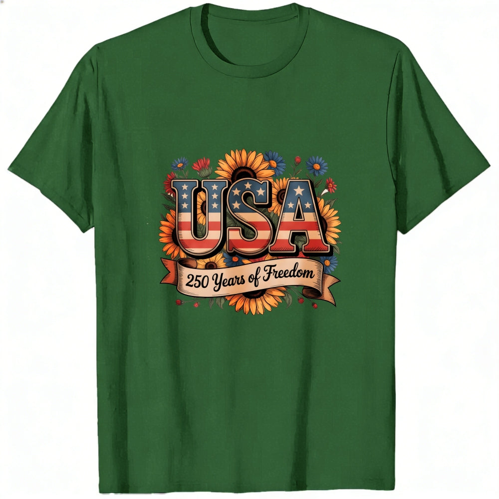 Patriotic Floral Design Classic T-Shirt Usa 250 Years Of Freedom