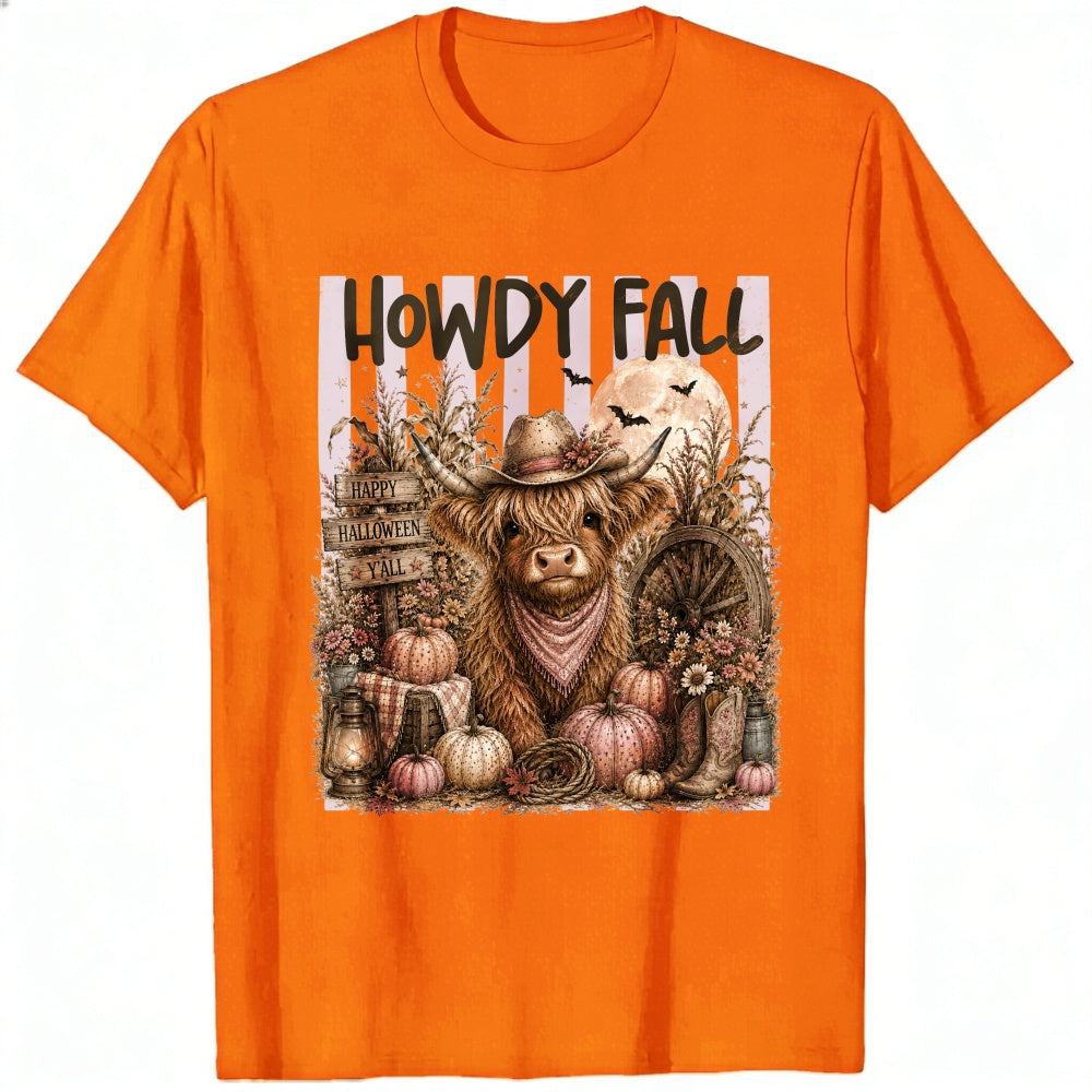 Rustic Farmhouse Halloween Highland Cow Classic T-Shirt Howdy Fall Pumpkin Harvest Autumn Design