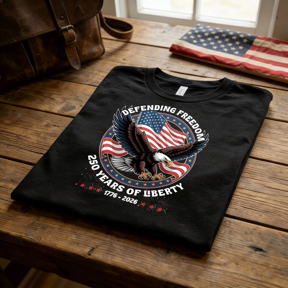 Patriotic Eagle American Flag Design Classic T-Shirt Defending Freedom 250 Years Of Liberty 1776 2026