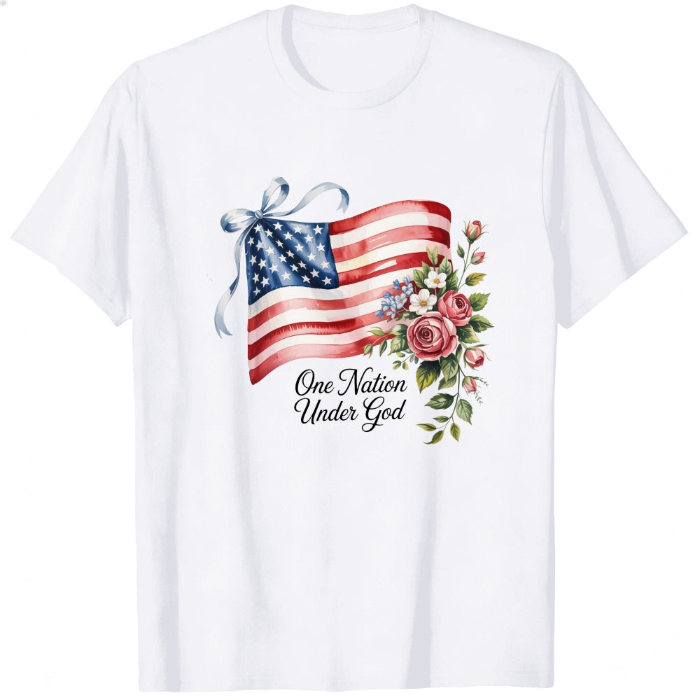 Patriotic American Flag Floral Design Classic T-Shirt One Nation Under God