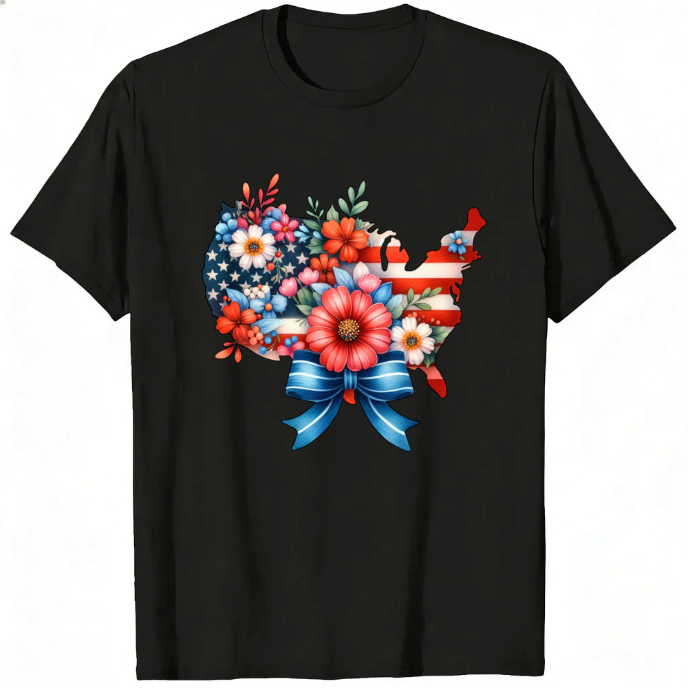 Patriotic Floral Usa Map Classic T-Shirt