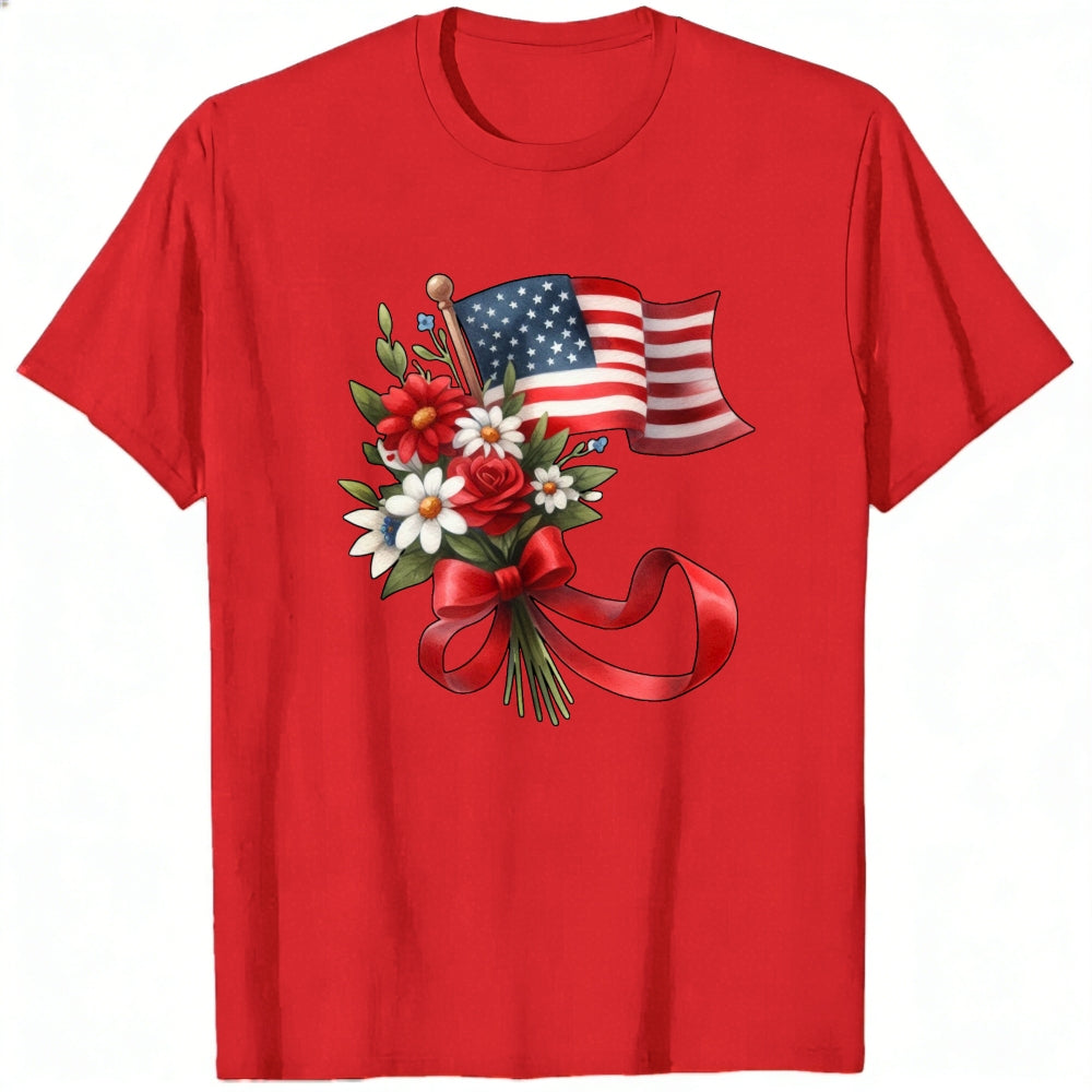 Patriotic Floral Design Classic T-Shirt American Flag And Flowers