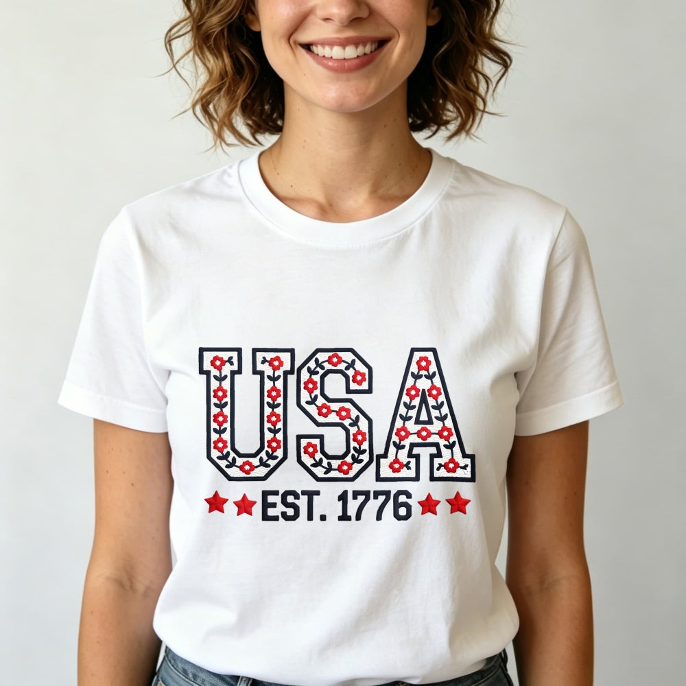 Patriotic Floral Usa Est 1776 Classic T-Shirt