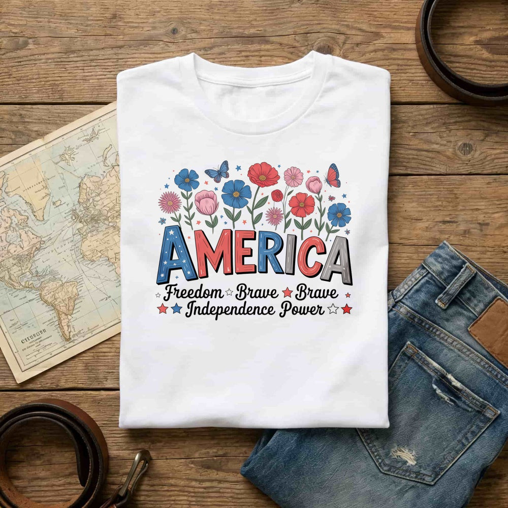 Patriotic Floral America Classic T-Shirt