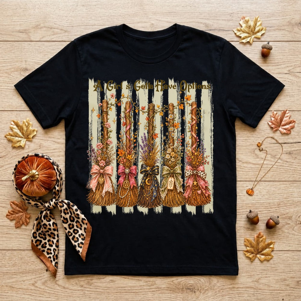 Vintage Autumn Broomsticks All Girls Gotta Have Options Classic T-Shirt