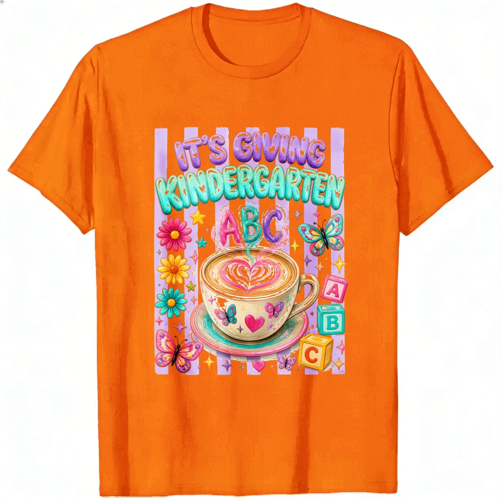 Cute Kindergarten Teacher Classic T-Shirt Its Giving Kindergarten Abc Coffee Butterfly Flowers Desig