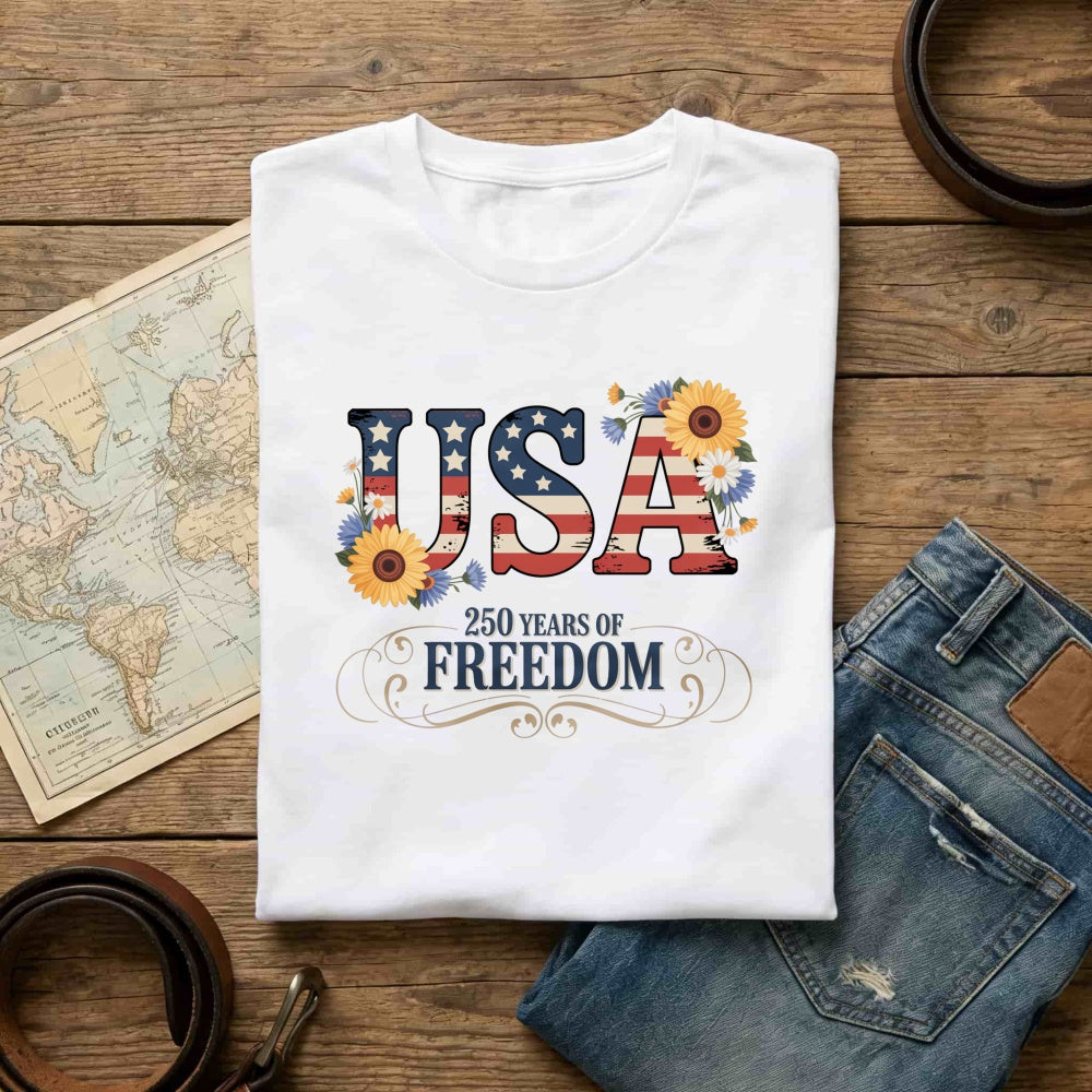 Patriotic Floral Usa 250 Years Of Freedom Classic T-Shirt