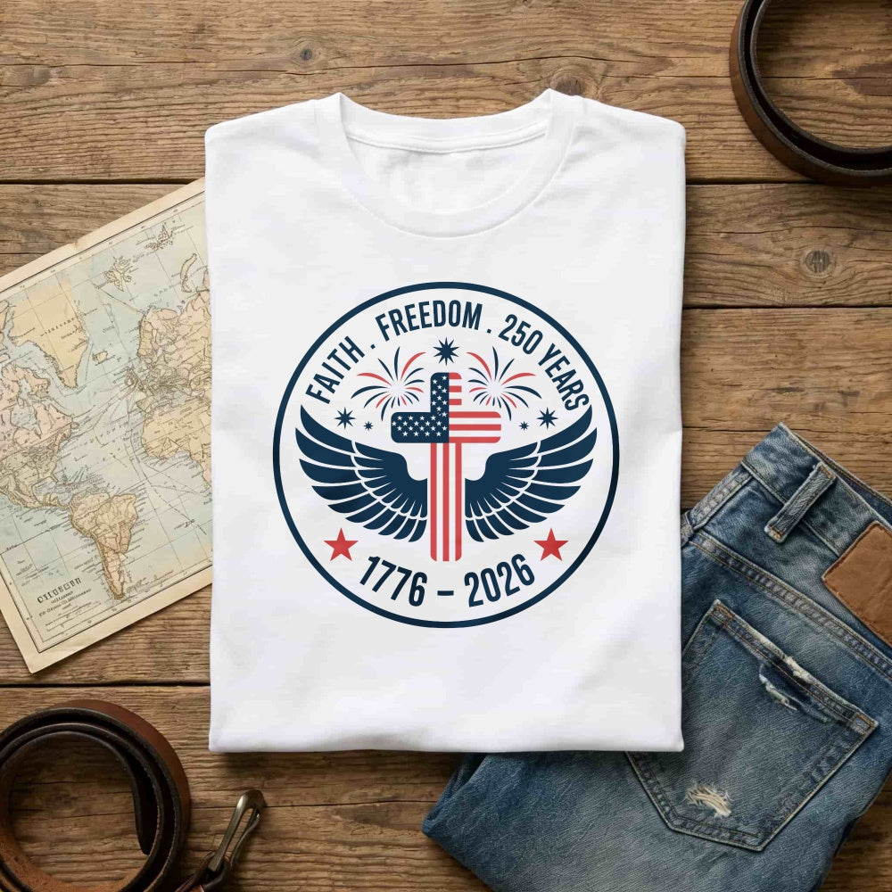 Patriotic American Flag Cross Wings Classic T-Shirt Faith Freedom 250 Years 1776 2026