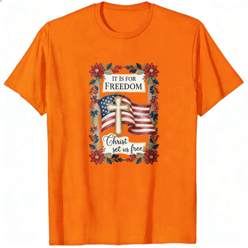 Patriotic Christian Design Classic T-Shirt With American Flag And Cross Motif