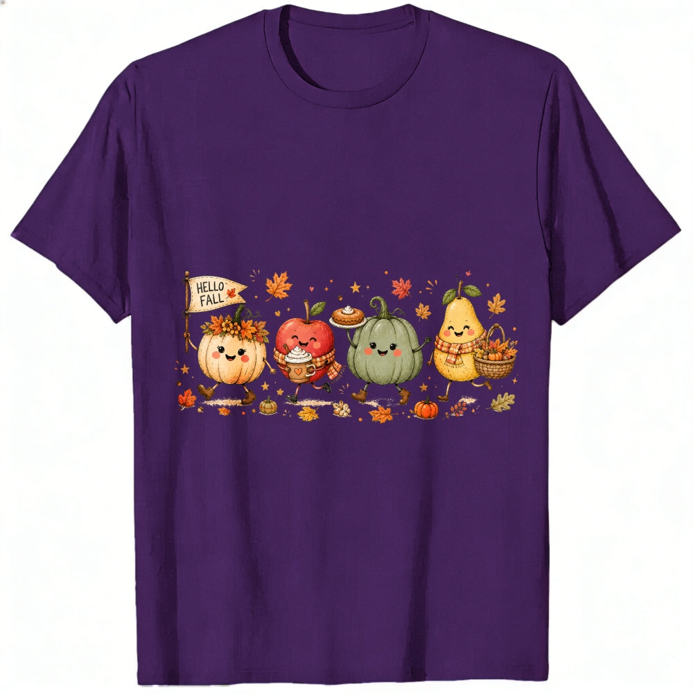Cute Kawaii Autumn Harvest Pumpkin Apple Pear Classic T-Shirt Hello Fall Seasonal Fruit Vegetable De