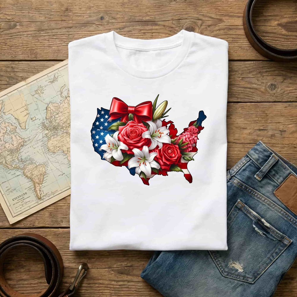 Patriotic Floral Usa Map Classic T-Shirt