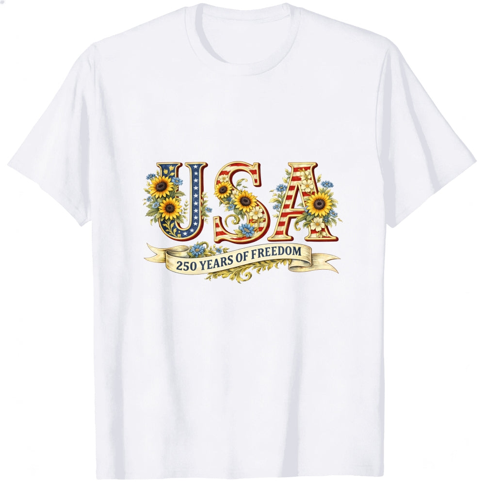 Patriotic Floral Usa 250 Years Of Freedom Classic T-Shirt
