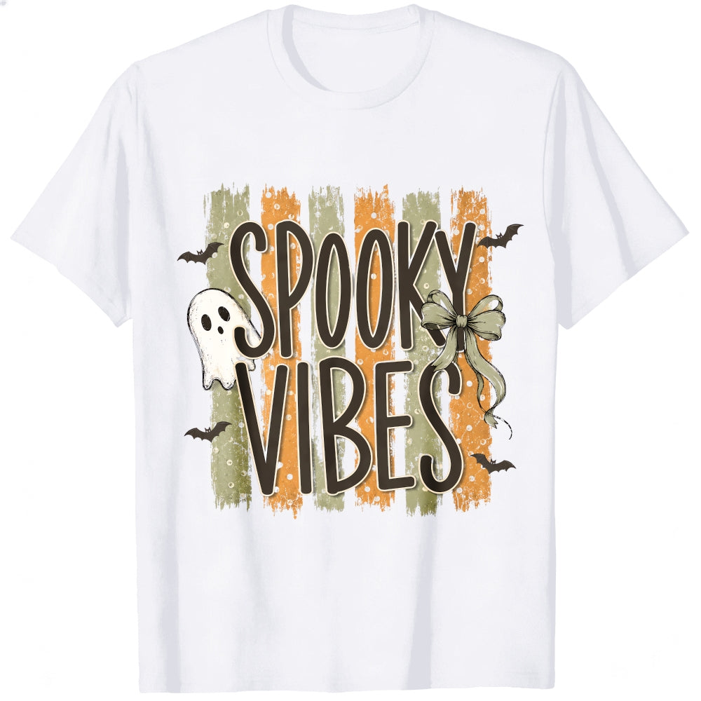 Halloween Spooky Vibes Ghost Bats Bow Classic T-Shirt