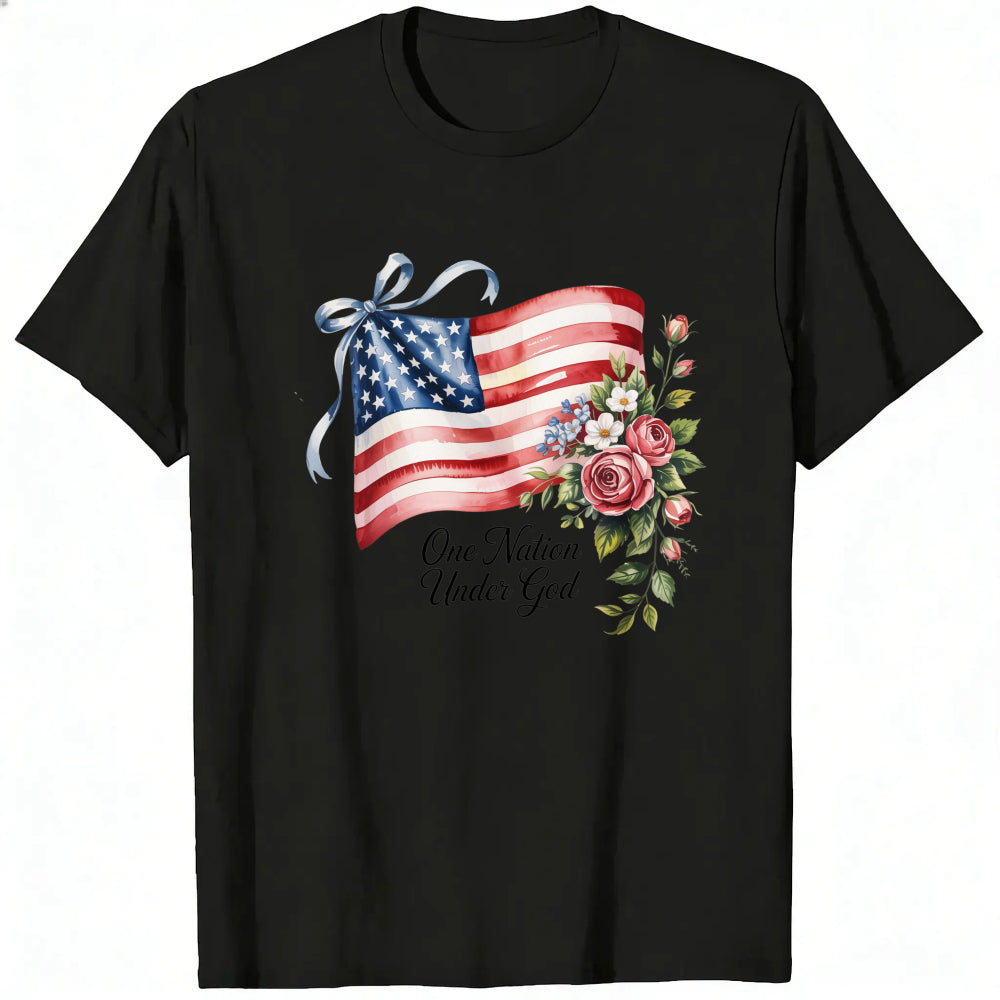 Patriotic American Flag Floral Design Classic T-Shirt One Nation Under God