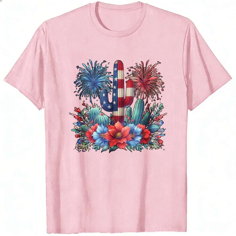 American Flag Cactus And Flowers Classic T-Shirt