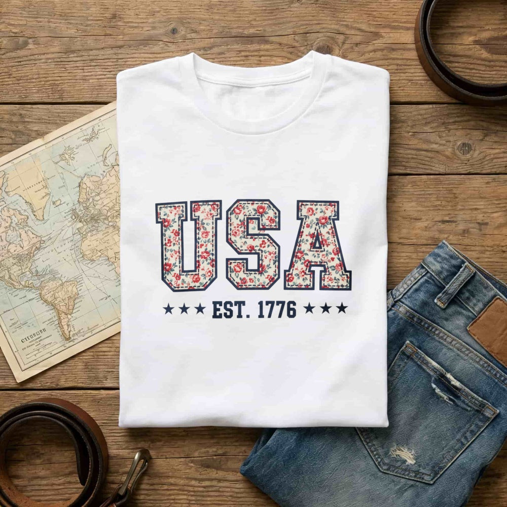 Floral Pattern Usa Est 1776 Classic T-Shirt