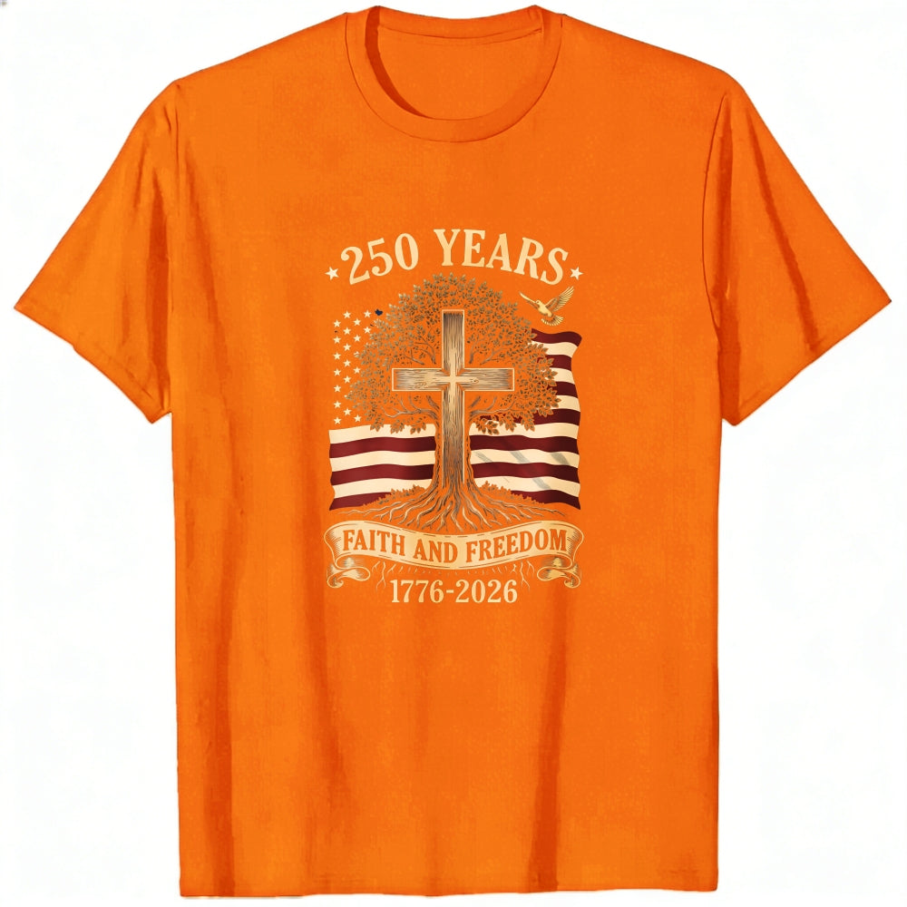 Patriotic Christian American Flag Cross Tree 250 Years Faith And Freedom 1776 2026 Classic T-Shirt