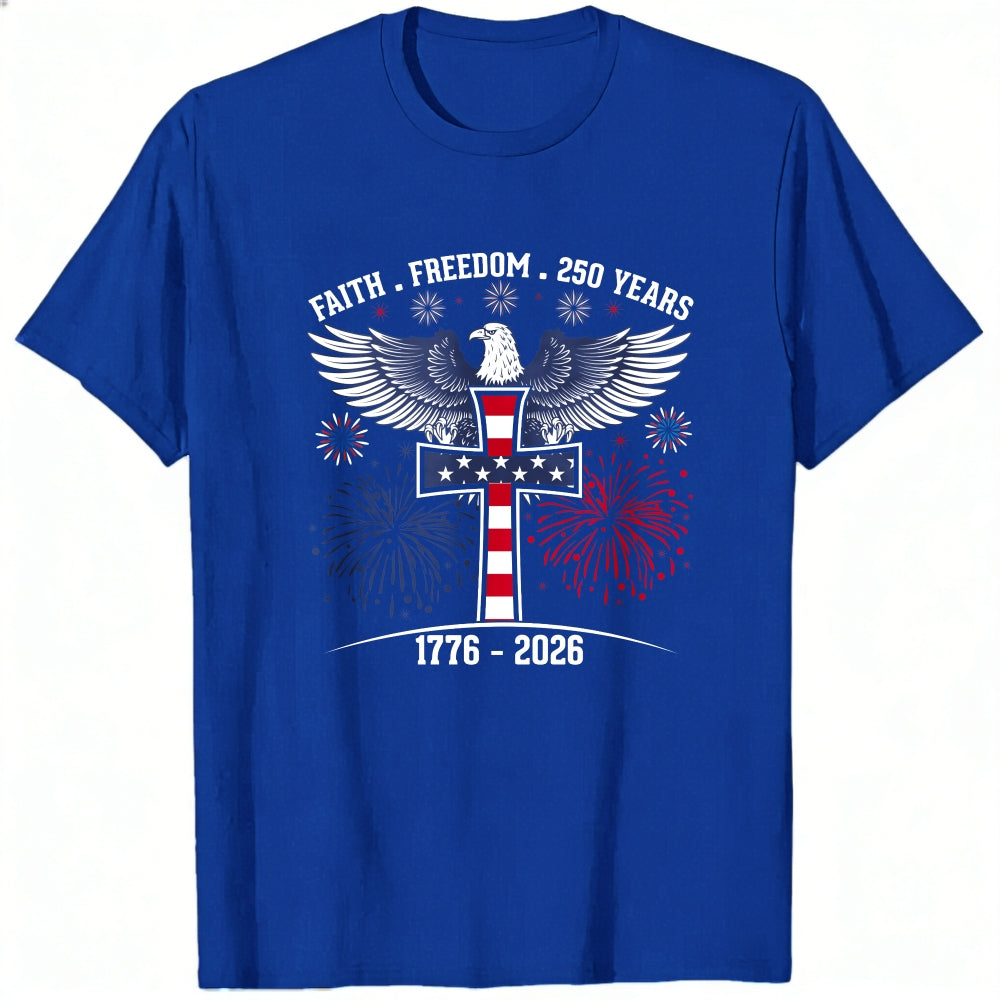 Patriotic Eagle And Cross Design Classic T-Shirt Faith Freedom 250 Years 1776 2026