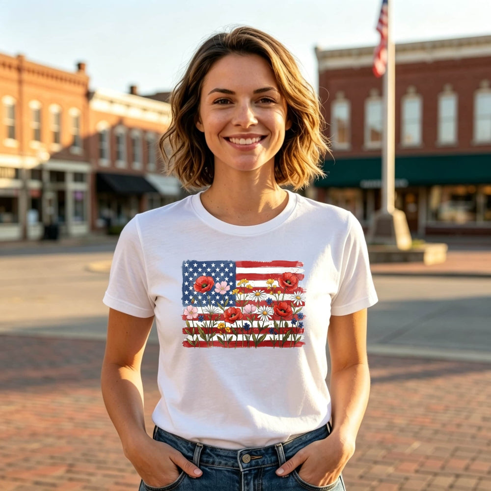 Floral American Flag Classic T-Shirt