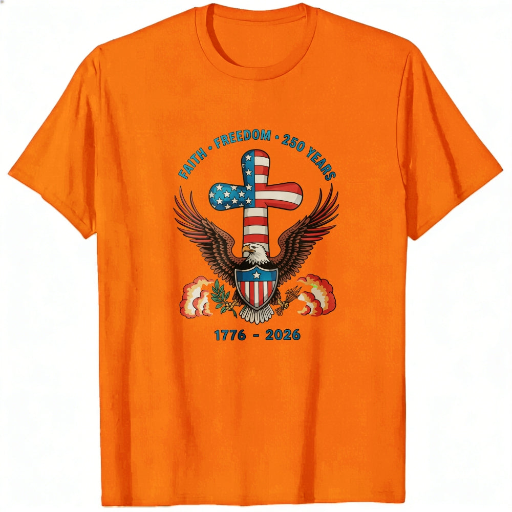 Patriotic Eagle Cross Design Classic T-Shirt Faith Freedom 250 Years 1776 2026