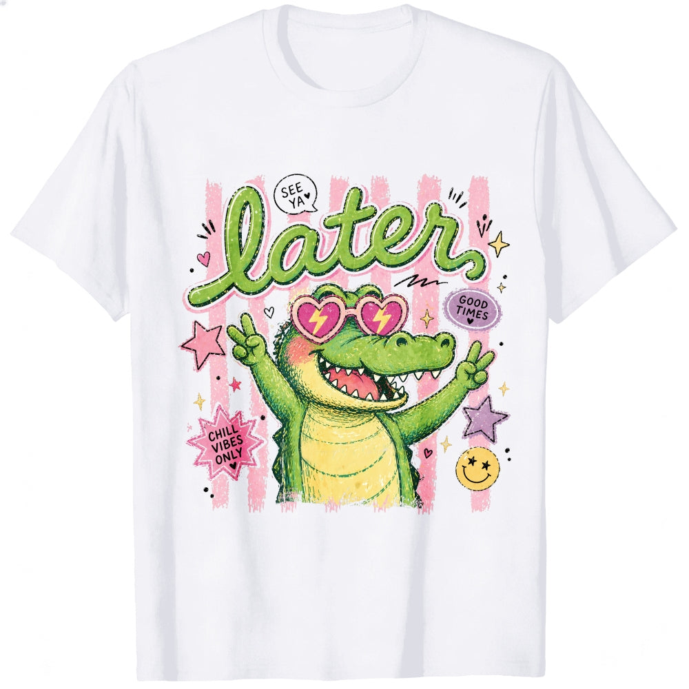 Cute Retro Style Classic T-Shirt See You Later Alligator With Heart Sunglasses And Good Vibes Only T