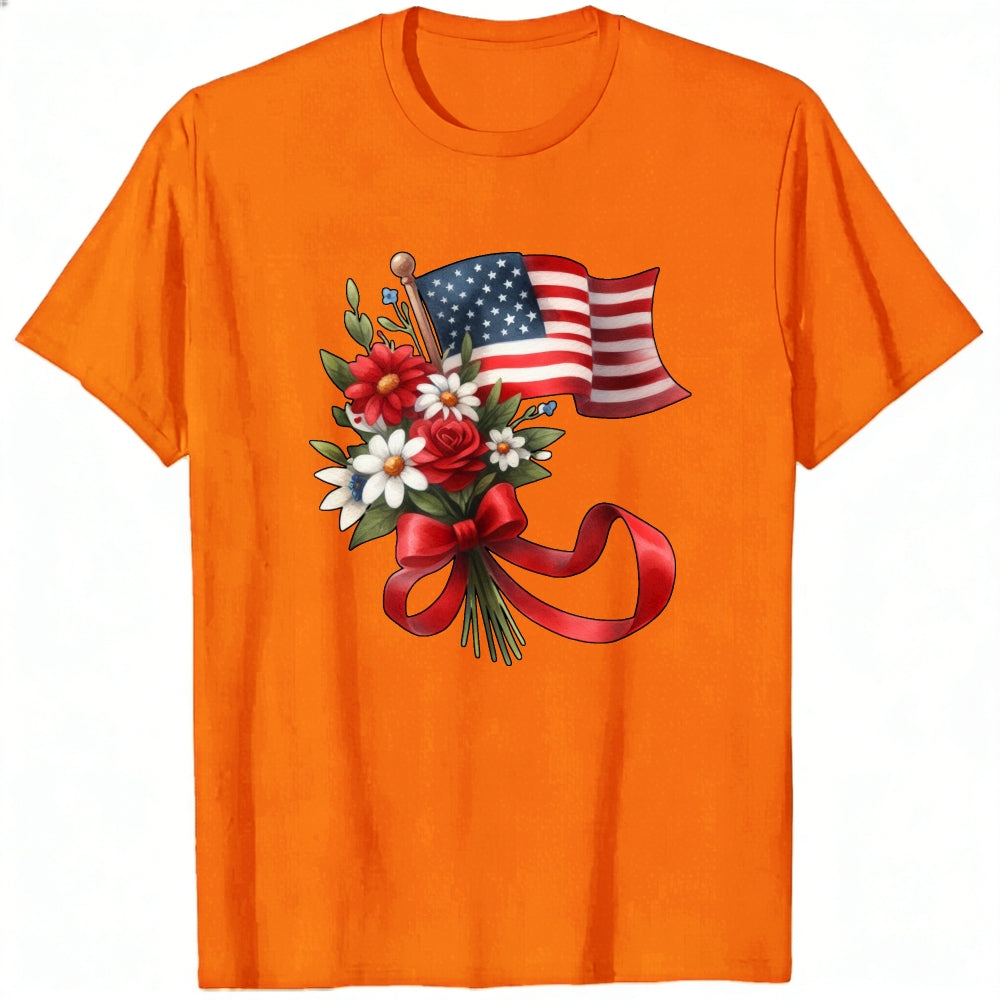 Patriotic Floral Design Classic T-Shirt American Flag And Flowers