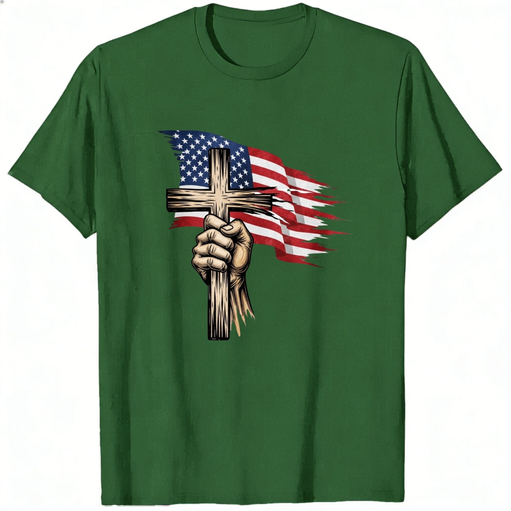 American Flag Cross Hand Classic T-Shirt