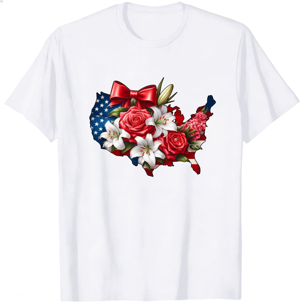 Patriotic Floral Usa Map Classic T-Shirt