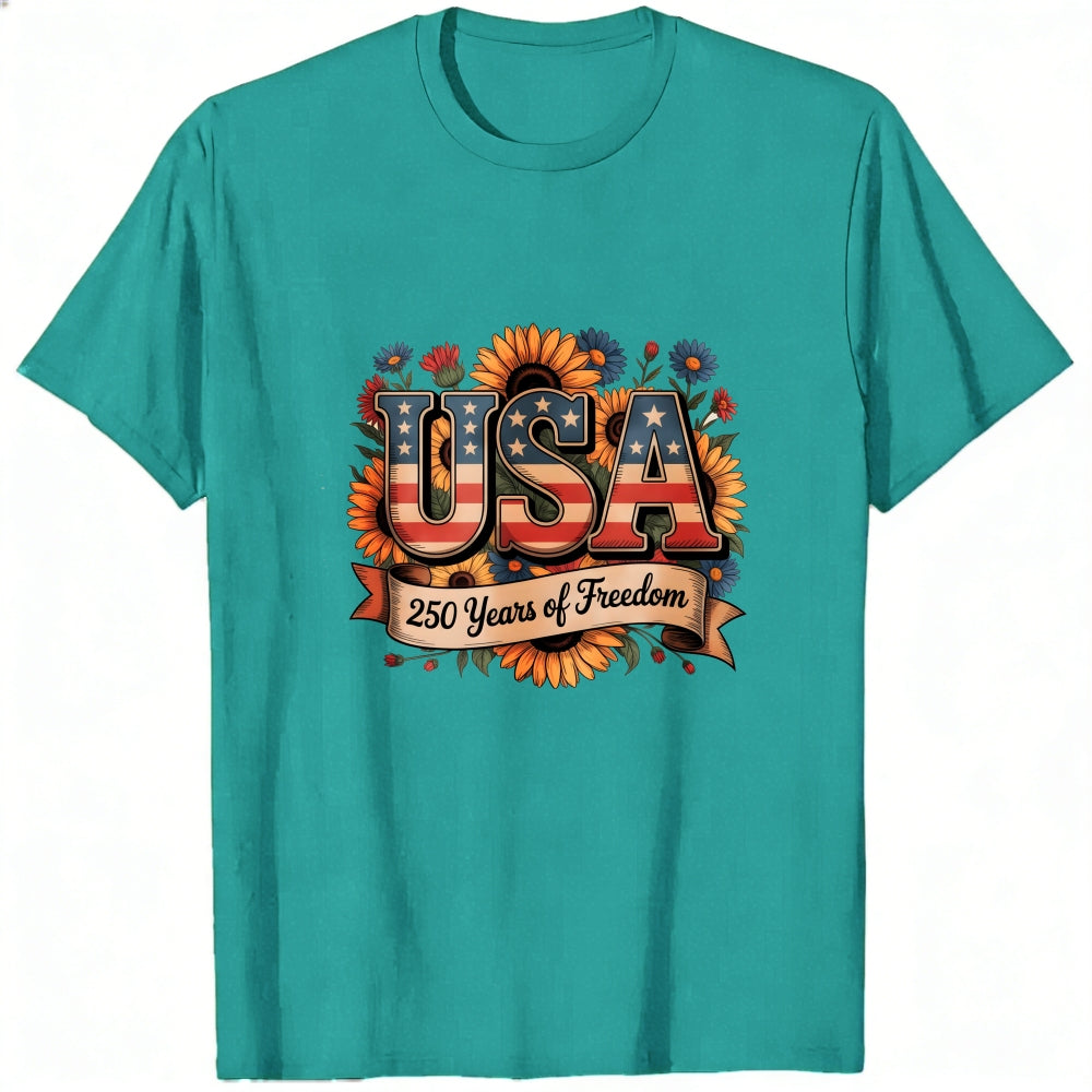 Patriotic Floral Design Classic T-Shirt Usa 250 Years Of Freedom