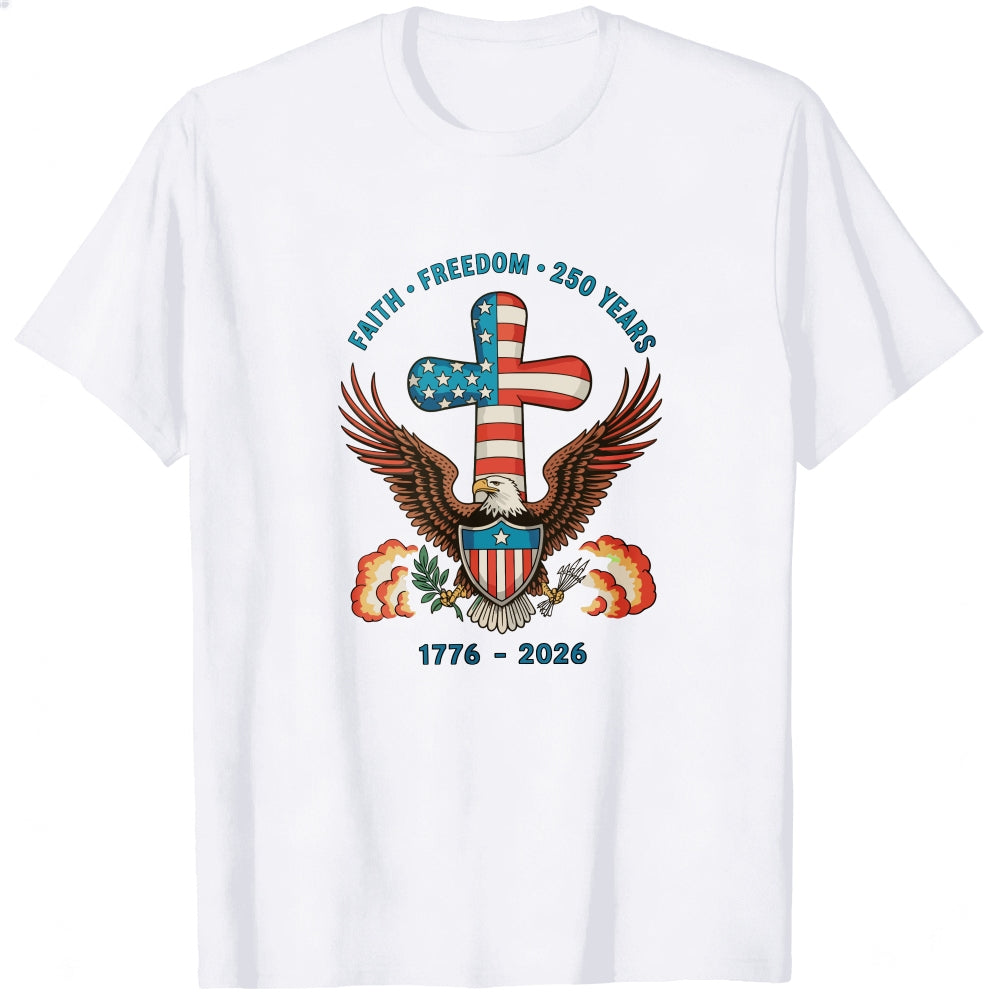Patriotic Eagle Cross Design Classic T-Shirt Faith Freedom 250 Years 1776 2026