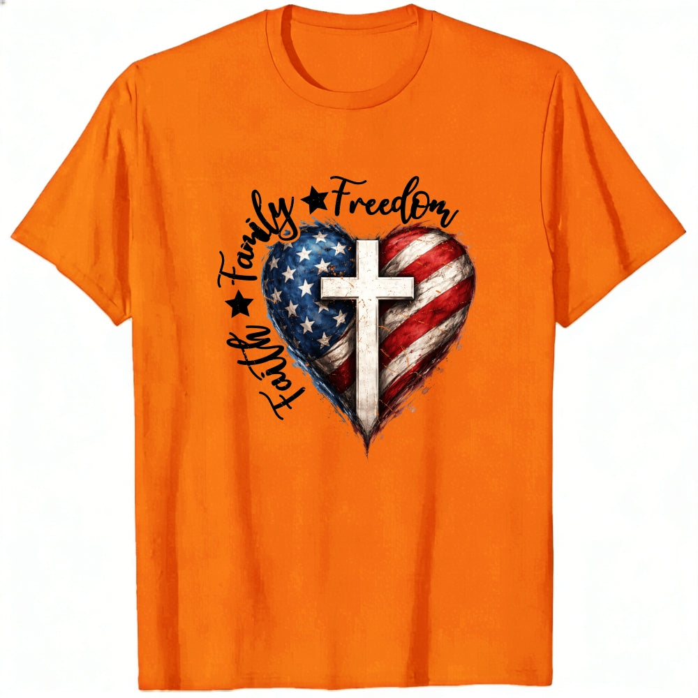 Patriotic Heart With Cross And American Flag Classic T-Shirt Family Freedom