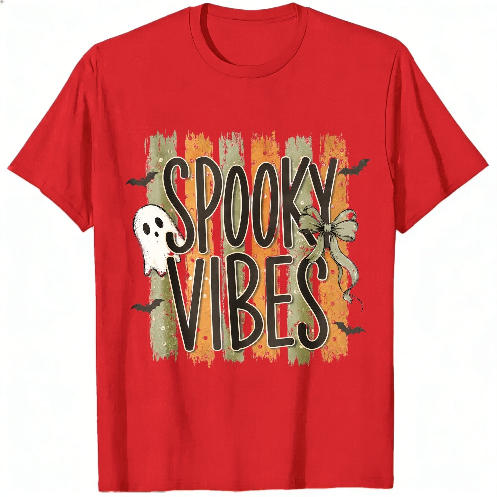 Halloween Spooky Vibes Ghost Bats Bow Classic T-Shirt