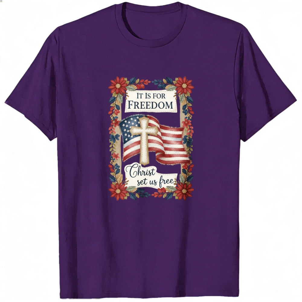 Patriotic Christian Design Classic T-Shirt With American Flag And Cross Motif