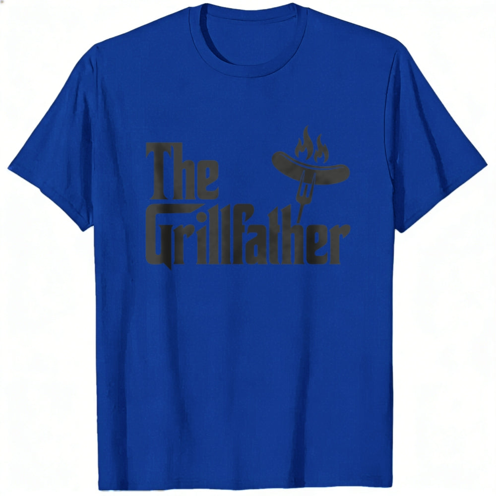 Casual Style Classic T-Shirt The Grillfather Sausage On Fork With Flames