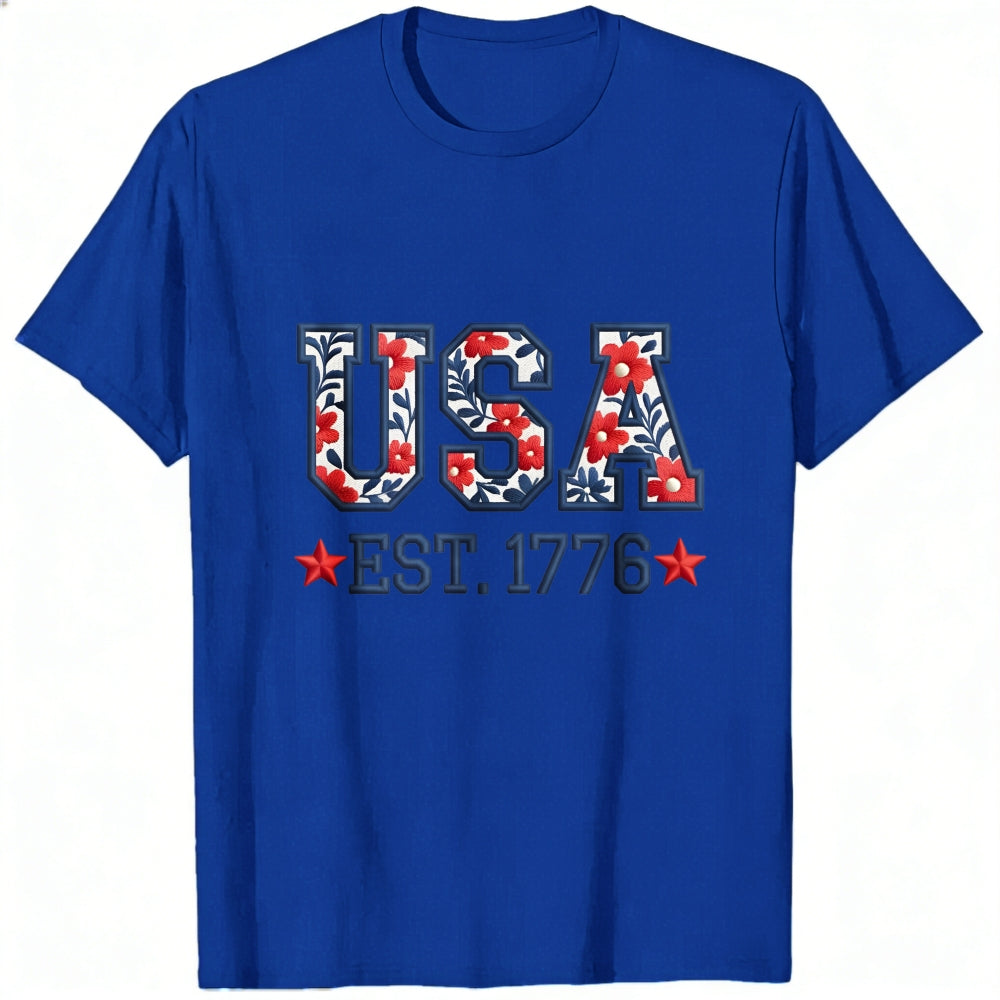 Patriotic Floral Usa Est 1776 Classic T-Shirt